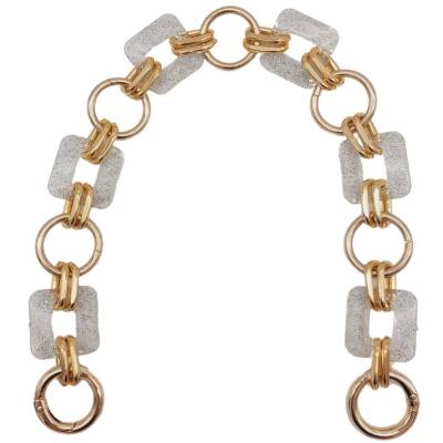Angel Çanta Aksesuar 40 cm Kare Akrilik Yaylı Halkalı Çanta Zinciri Simli Light Gold Metalli - 1