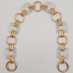 Angel Çanta Aksesuar 40 cm Kare Akrilik Yaylı Halkalı Çanta Zinciri Simli Light Gold Metalli - 2