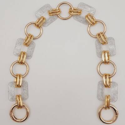 Angel Çanta Aksesuar 40 cm Kare Akrilik Yaylı Halkalı Çanta Zinciri Simli Light Gold Metalli - 2