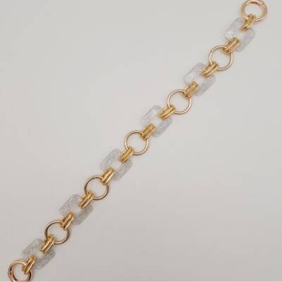 Angel Çanta Aksesuar 40 cm Kare Akrilik Yaylı Halkalı Çanta Zinciri Simli Light Gold Metalli - 3