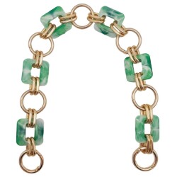 Angel Çanta Aksesuar 40 cm Kare Akrilik Yaylı Halkalı Çanta Zinciri Yeşil Renk Light Gold Metalli - Angel Çanta Aksesuar