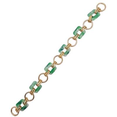 Angel Çanta Aksesuar 40 cm Kare Akrilik Yaylı Halkalı Çanta Zinciri Yeşil Renk Light Gold Metalli - 2