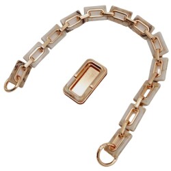 Angel Çanta Aksesuar 44 cm Dikdörtgen Halkalı Akrilik Zincir Plaka Set Bej Renk Light Gold Metalli - 3