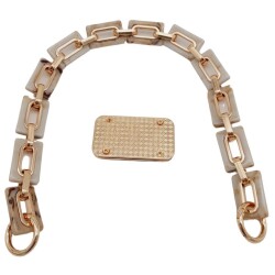 Angel Çanta Aksesuar 44 cm Dikdörtgen Halkalı Akrilik Zincir Plaka Set Bej Renk Light Gold Metalli - 2