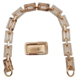 Angel Çanta Aksesuar 44 cm Dikdörtgen Halkalı Akrilik Zincir Plaka Set Bej Renk Light Gold Metalli - Angel Çanta Aksesuar