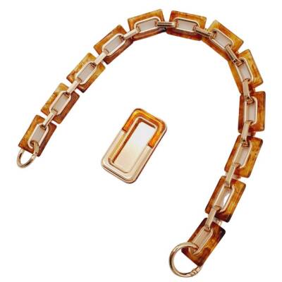 Angel Çanta Aksesuar 44 cm Dikdörtgen Halkalı Akrilik Zincir Plaka Set Kehribar Renk Light Gold Metalli - 3
