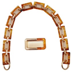 Angel Çanta Aksesuar 44 cm Dikdörtgen Halkalı Akrilik Zincir Plaka Set Kehribar Renk Light Gold Metalli - Angel Çanta Aksesuar