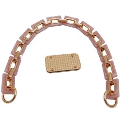 Angel Çanta Aksesuar 44 cm Dikdörtgen Halkalı Akrilik Zincir Plaka Set Pudra Renk Light Gold Metalli - 2