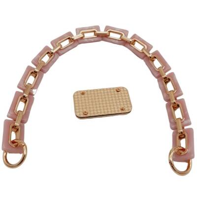Angel Çanta Aksesuar 44 cm Dikdörtgen Halkalı Akrilik Zincir Plaka Set Pudra Renk Light Gold Metalli - 2