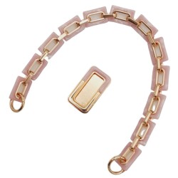 Angel Çanta Aksesuar 44 cm Dikdörtgen Halkalı Akrilik Zincir Plaka Set Pudra Renk Light Gold Metalli - 3