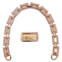 Angel Çanta Aksesuar 44 cm Dikdörtgen Halkalı Akrilik Zincir Plaka Set Pudra Renk Light Gold Metalli - Angel Çanta Aksesuar