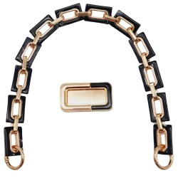 Angel Çanta Aksesuar 44 cm Dikdörtgen Halkalı Akrilik Zincir Plaka Set Siyah Renk Light Gold Metalli - Angel Çanta Aksesuar