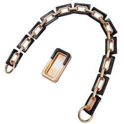 Angel Çanta Aksesuar 44 cm Dikdörtgen Halkalı Akrilik Zincir Plaka Set Siyah Renk Light Gold Metalli - 3