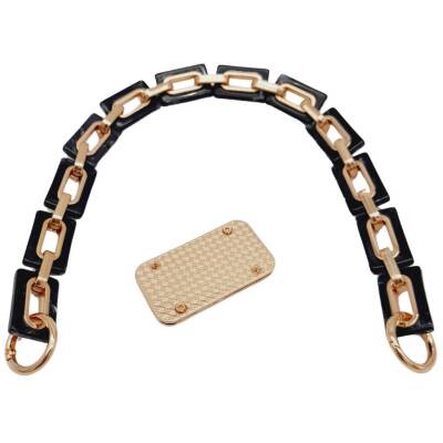 Angel Çanta Aksesuar 44 cm Dikdörtgen Halkalı Akrilik Zincir Plaka Set Siyah Renk Light Gold Metalli - 2