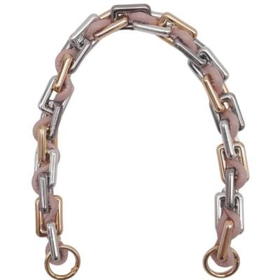 Angel Çanta Aksesuar 45 cm Derili Köşeli Renkli Akrilik Zincir Pudra Renk Derili Yaylı Halkalı - 1