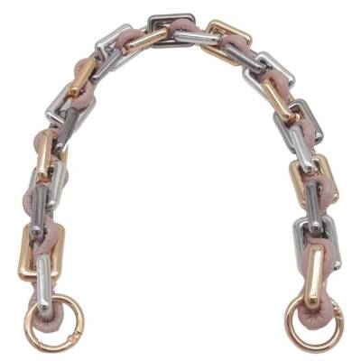 Angel Çanta Aksesuar 45 cm Derili Köşeli Renkli Akrilik Zincir Pudra Renk Derili Yaylı Halkalı - 2