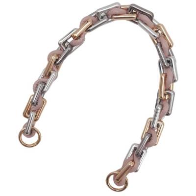 Angel Çanta Aksesuar 45 cm Derili Köşeli Renkli Akrilik Zincir Pudra Renk Derili Yaylı Halkalı - 3