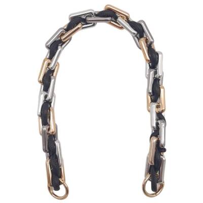 Angel Çanta Aksesuar 45 cm Derili Köşeli Renkli Akrilik Zincir Siyah Renk Derili Yaylı Halkalı - 1