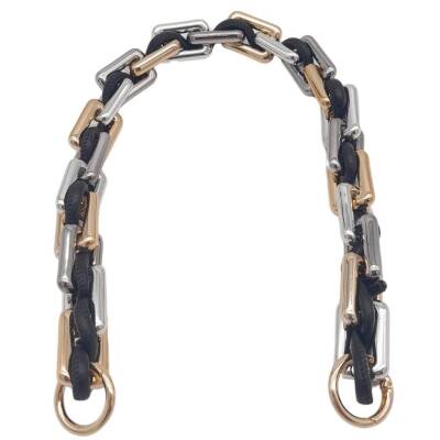 Angel Çanta Aksesuar 45 cm Derili Köşeli Renkli Akrilik Zincir Siyah Renk Derili Yaylı Halkalı - 2