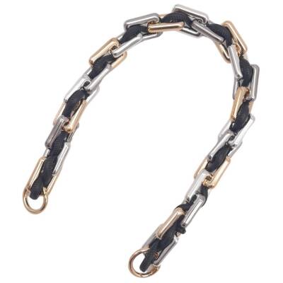 Angel Çanta Aksesuar 45 cm Derili Köşeli Renkli Akrilik Zincir Siyah Renk Derili Yaylı Halkalı - 3