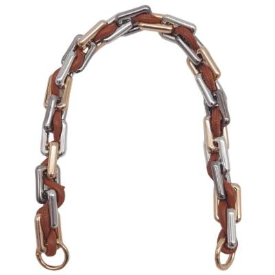 Angel Çanta Aksesuar 45 cm Derili Köşeli Renkli Akrilik Zincir Taba Renk Derili Yaylı Halkalı - 1