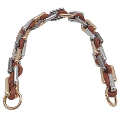 Angel Çanta Aksesuar 45 cm Derili Köşeli Renkli Akrilik Zincir Taba Renk Derili Yaylı Halkalı - 2