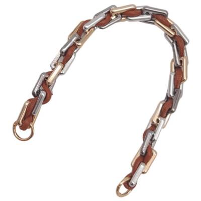 Angel Çanta Aksesuar 45 cm Derili Köşeli Renkli Akrilik Zincir Taba Renk Derili Yaylı Halkalı - 3