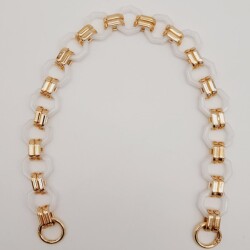 Angel Çanta Aksesuar 48 cm Sekizgen Akrilik Çanta Sapı Zinciri Beyaz Renk Light Gold Metal - Angel Çanta Aksesuar