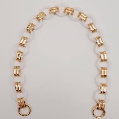 Angel Çanta Aksesuar 48 cm Sekizgen Akrilik Çanta Sapı Zinciri Beyaz Renk Light Gold Metal - 1