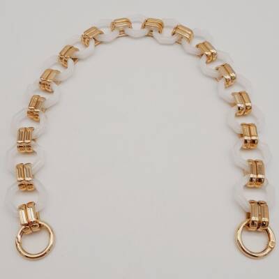 Angel Çanta Aksesuar 48 cm Sekizgen Akrilik Çanta Sapı Zinciri Beyaz Renk Light Gold Metal - 2