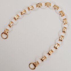 Angel Çanta Aksesuar 48 cm Sekizgen Akrilik Çanta Sapı Zinciri Beyaz Renk Light Gold Metal - 3