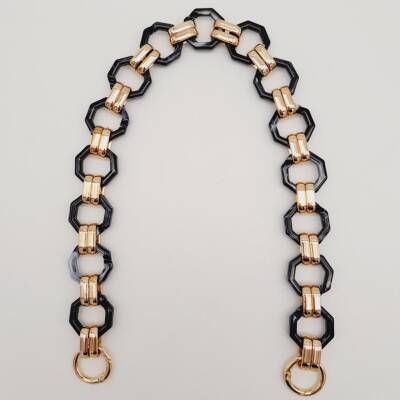Angel Çanta Aksesuar 48 cm Sekizgen Akrilik Çanta Sapı Zinciri Füme Siyah Ebruli Renk Light Gold Metal - 1