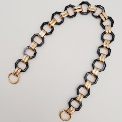 Angel Çanta Aksesuar 48 cm Sekizgen Akrilik Çanta Sapı Zinciri Füme Siyah Ebruli Renk Light Gold Metal - 3