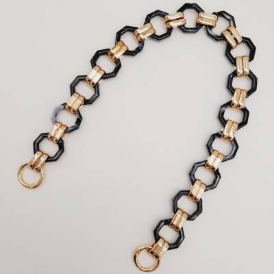 Angel Çanta Aksesuar 48 cm Sekizgen Akrilik Çanta Sapı Zinciri Füme Siyah Ebruli Renk Light Gold Metal - 3
