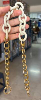 Angel Çanta Aksesuar 54 cm Krem Mat Akrilik Zincirli Çanta Sapı Light Gold Metal - 1