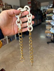 Angel Çanta Aksesuar 54 cm Krem Mat Akrilik Zincirli Çanta Sapı Light Gold Metal - 2