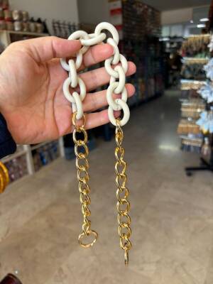 Angel Çanta Aksesuar 54 cm Krem Mat Akrilik Zincirli Çanta Sapı Light Gold Metal - 2