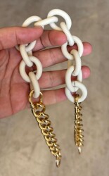 Angel Çanta Aksesuar 54 cm Krem Mat Akrilik Zincirli Çanta Sapı Light Gold Metal - 3