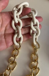 Angel Çanta Aksesuar 54 cm Krem Mat Akrilik Zincirli Çanta Sapı Light Gold Metal - 4