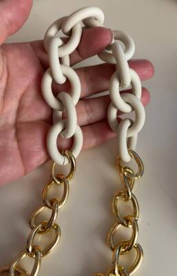 Angel Çanta Aksesuar 54 cm Krem Mat Akrilik Zincirli Çanta Sapı Light Gold Metal - 4