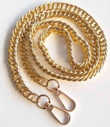 Angel Çanta Aksesuar Çift Halkalı Light Gold Renk Çanta Zinciri, Kancalı (1 Metre) - Angel Çanta Aksesuar