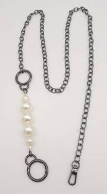 Angel Çanta Aksesuar İncili Kulaklı Yaylı Halkalı 120 cm Çanta Zinciri Füme Renk - 3