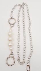 Angel Çanta Aksesuar İncili Kulaklı Yaylı Halkalı 120 cm Çanta Zinciri Gümüş Renk - Angel Çanta Aksesuar