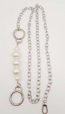 Angel Çanta Aksesuar İncili Kulaklı Yaylı Halkalı 120 cm Çanta Zinciri Gümüş Renk - 1