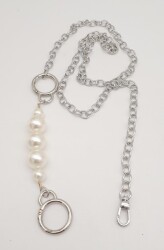 Angel Çanta Aksesuar İncili Kulaklı Yaylı Halkalı 120 cm Çanta Zinciri Gümüş Renk - 2