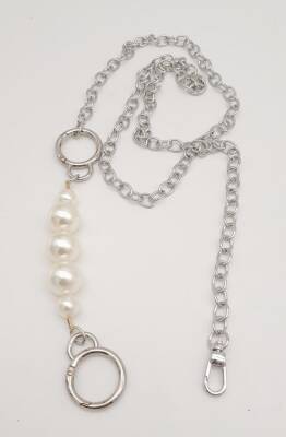 Angel Çanta Aksesuar İncili Kulaklı Yaylı Halkalı 120 cm Çanta Zinciri Gümüş Renk - 2