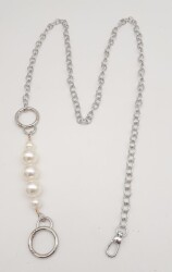 Angel Çanta Aksesuar İncili Kulaklı Yaylı Halkalı 120 cm Çanta Zinciri Gümüş Renk - 3