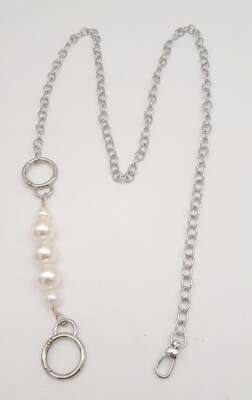 Angel Çanta Aksesuar İncili Kulaklı Yaylı Halkalı 120 cm Çanta Zinciri Gümüş Renk - 3