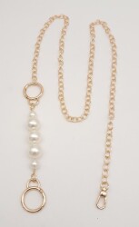 Angel Çanta Aksesuar İncili Kulaklı Yaylı Halkalı 120 cm Çanta Zinciri Light Gold - 2