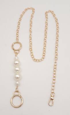 Angel Çanta Aksesuar İncili Kulaklı Yaylı Halkalı 120 cm Çanta Zinciri Light Gold - 2